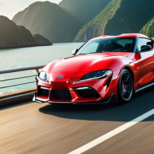 Home 4 **
A dynamic, eye-level shot of a Toyota Supra speeding down a coastal highway in Vietnam. Focus on the car's sleek design, with the sun reflecting off its curves. In the background, show a glimpse of Đà Nẵng's Dragon Bridge.
**